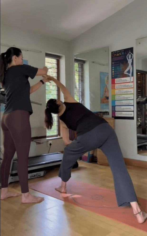 One-on-one yoga at home — Shivani guiding a private session